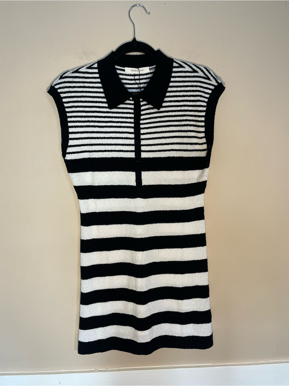 NWT Mustard Seed Black and White Striped Polo Knit Dress size small